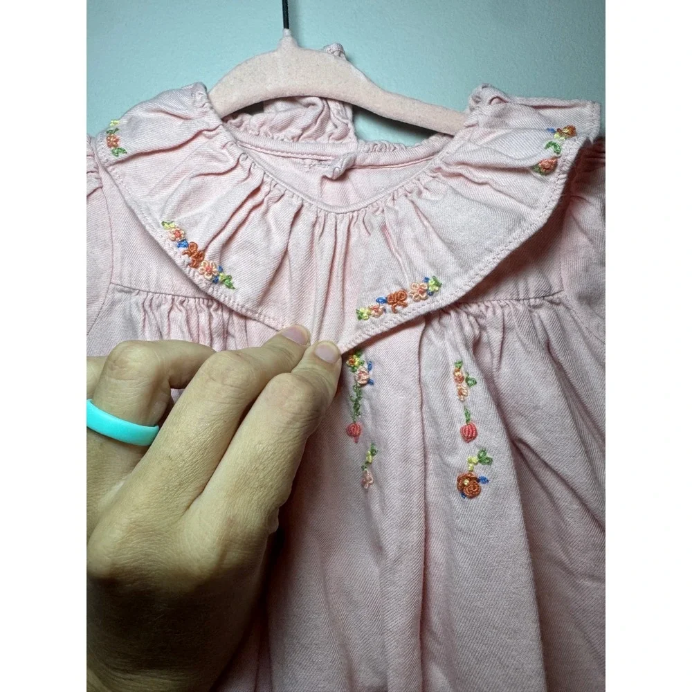 Sophie & Lucas Pink Embroidered Floral Cotton Dress Baby Girl 18M SL3314